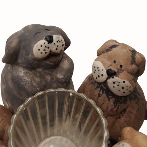 Ceramic Dog Figurine Candle Holder Featuring 5 Adorable Puppies - Picture 5 of 9